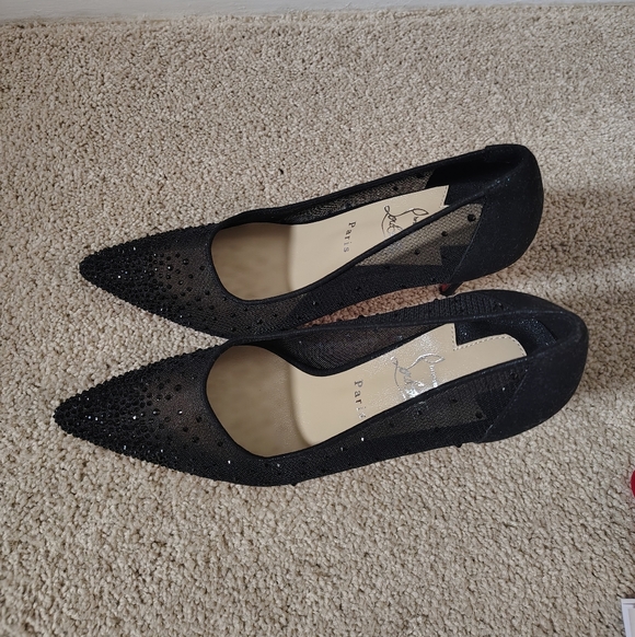 Christian Louboutin Black Mesh Crystal-Embellished Pointed Pumps - Picture 4 of 7